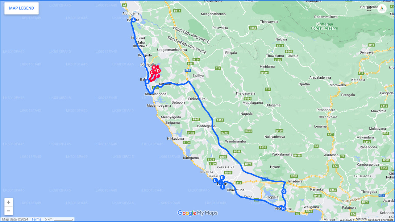 Balapitiya, Handunugoda och Galle från Bentota