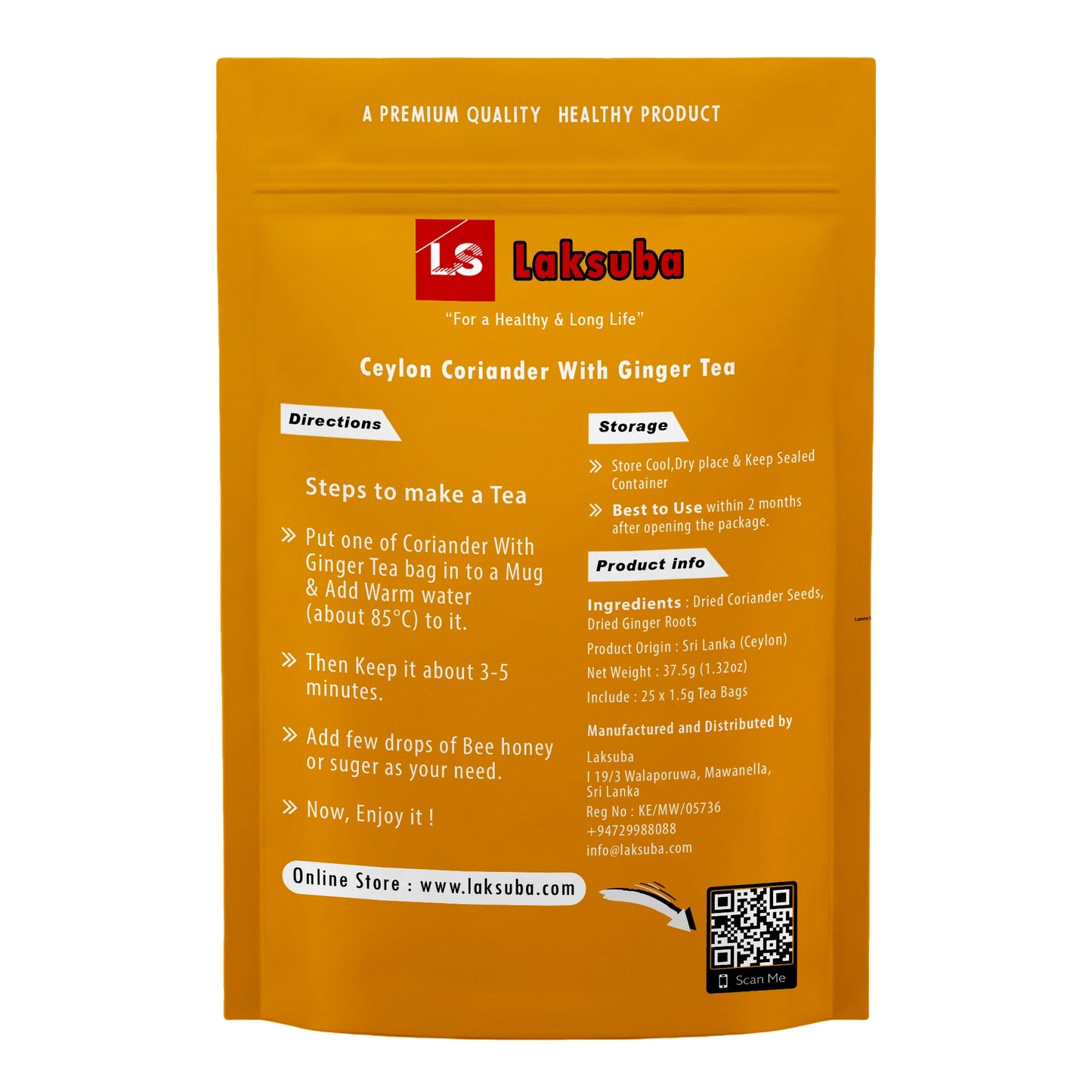 Laksuba Ceylon koriander med ingefära te (37,5 g) 25 tepåsar
