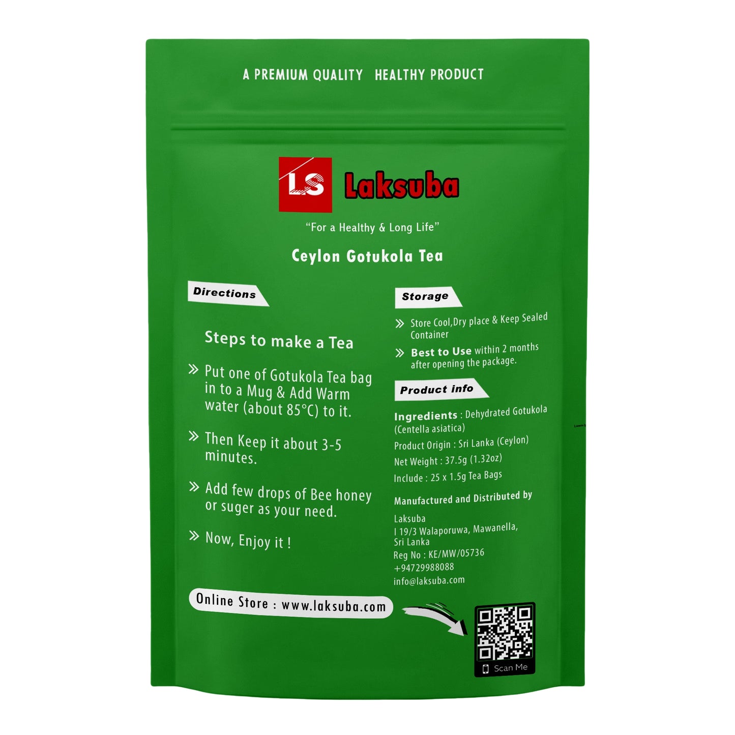 Laksuba Ceylon Gotukola te (37,5 g) 25 tepåsar