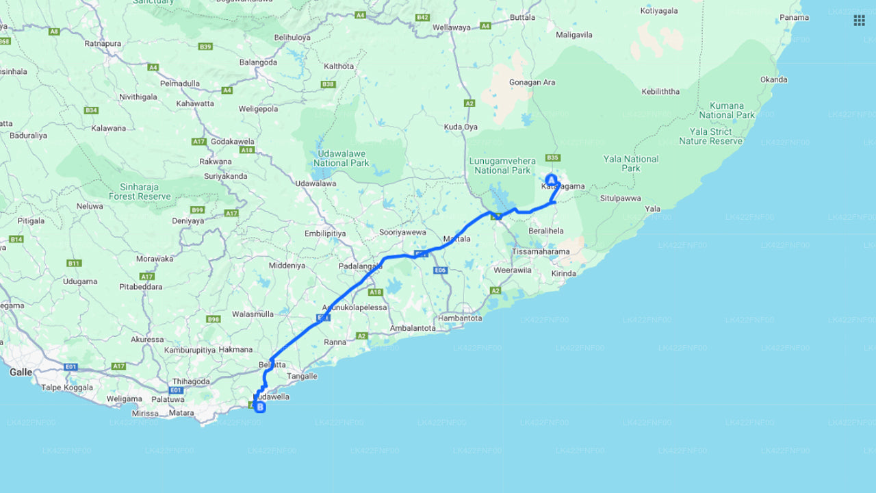 Privat transfer från Yala till Hiriketiya