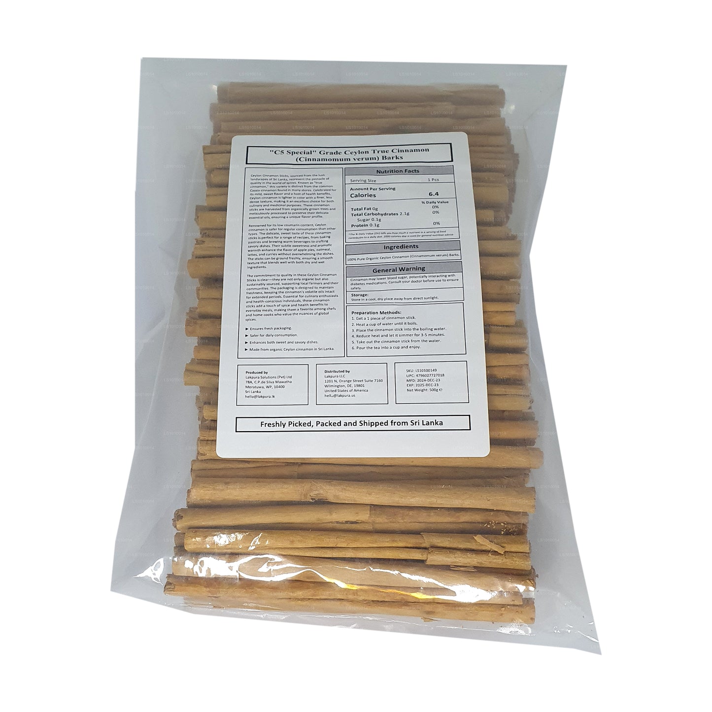 Lakpura ”C5 Special” Grade Ceylon True Cinnamon Barks Pack