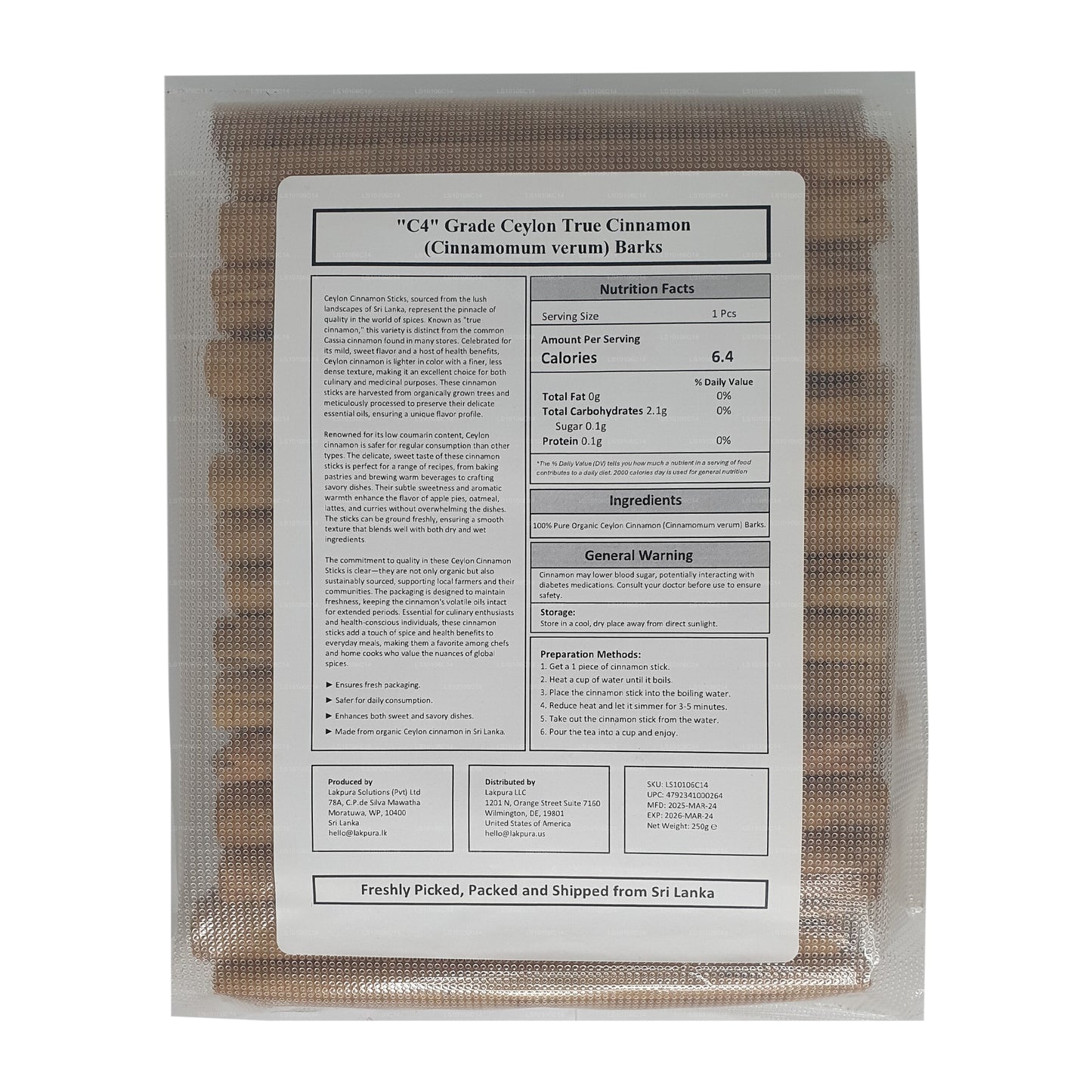 Lakpura ”C4" Grade Ceylon Sann Kanel Barks Pack