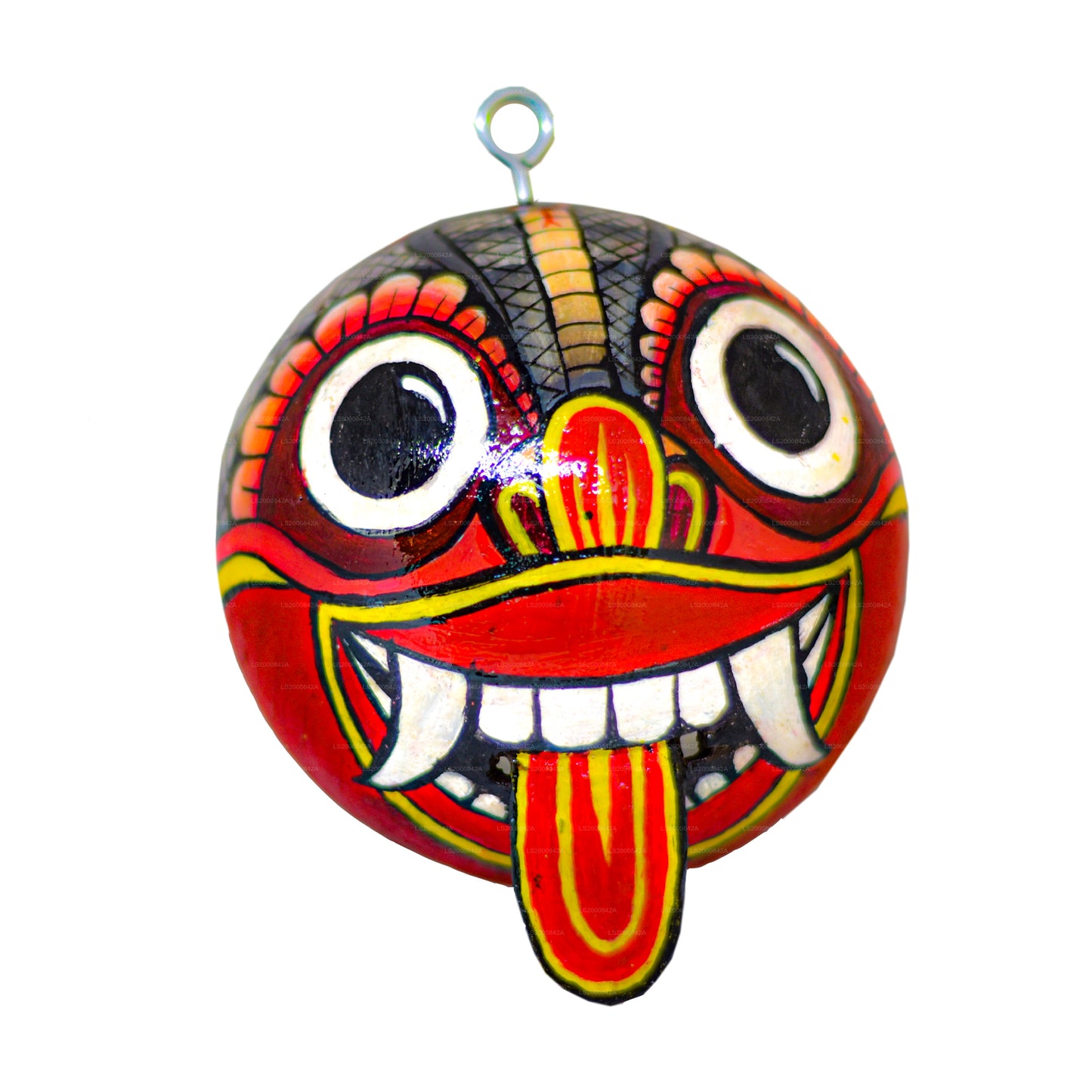 Sri Lankas traditionella Raksha-masker (Mayura, Maru, Agni, Naga) målade över kokosnötskal (paket med 4)