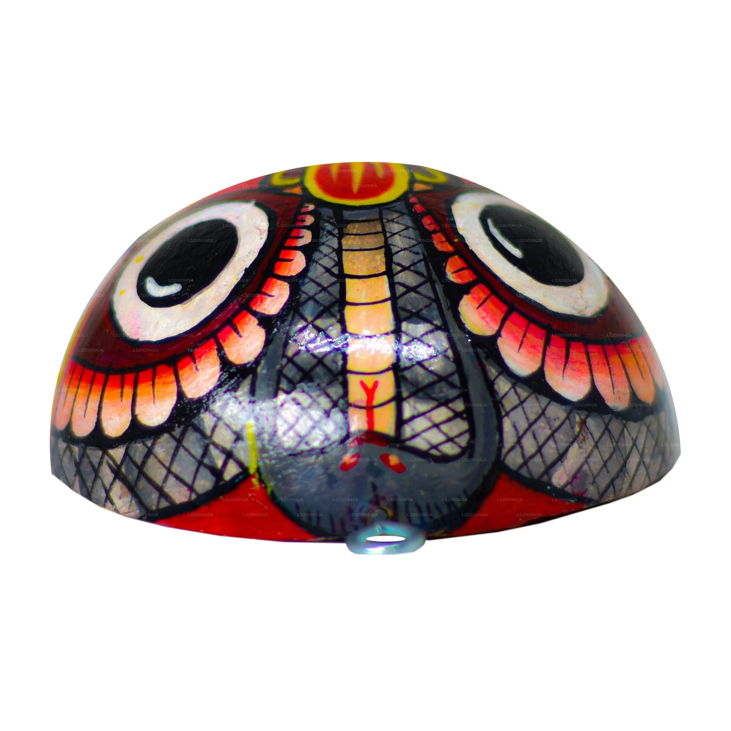 Sri Lankas traditionella Raksha-masker (Mayura, Maru, Agni, Naga) målade över kokosnötskal (paket med 4)