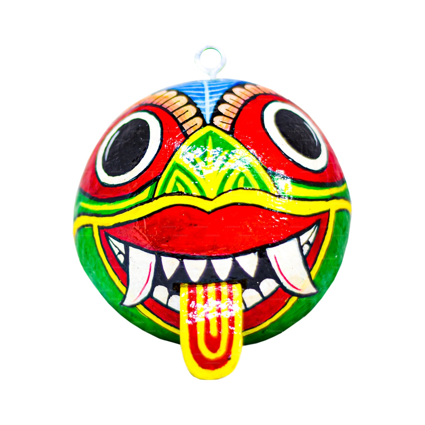 Sri Lankas traditionella Raksha-masker (Mayura, Maru, Agni, Naga) målade över kokosnötskal (paket med 4)