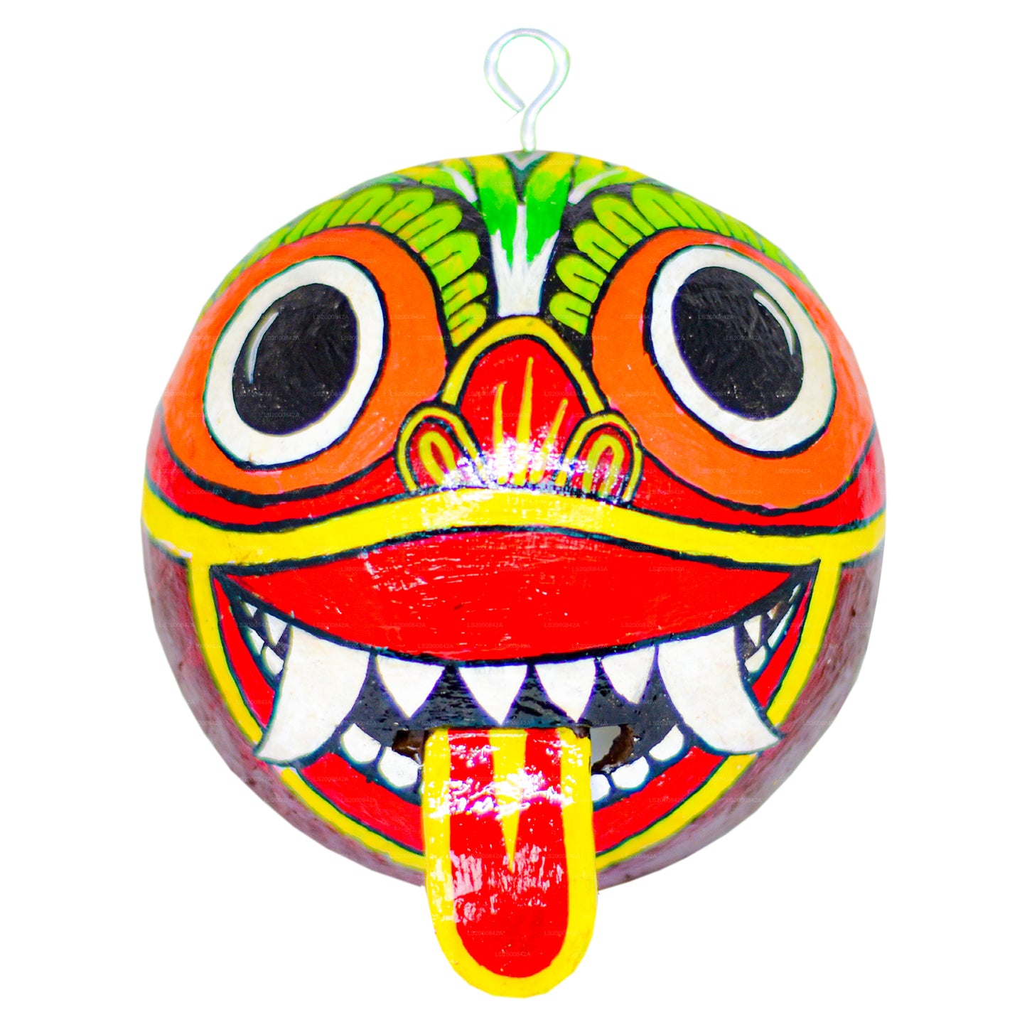 Sri Lankas traditionella Raksha-masker (Mayura, Maru, Agni, Naga) målade över kokosnötskal (paket med 4)