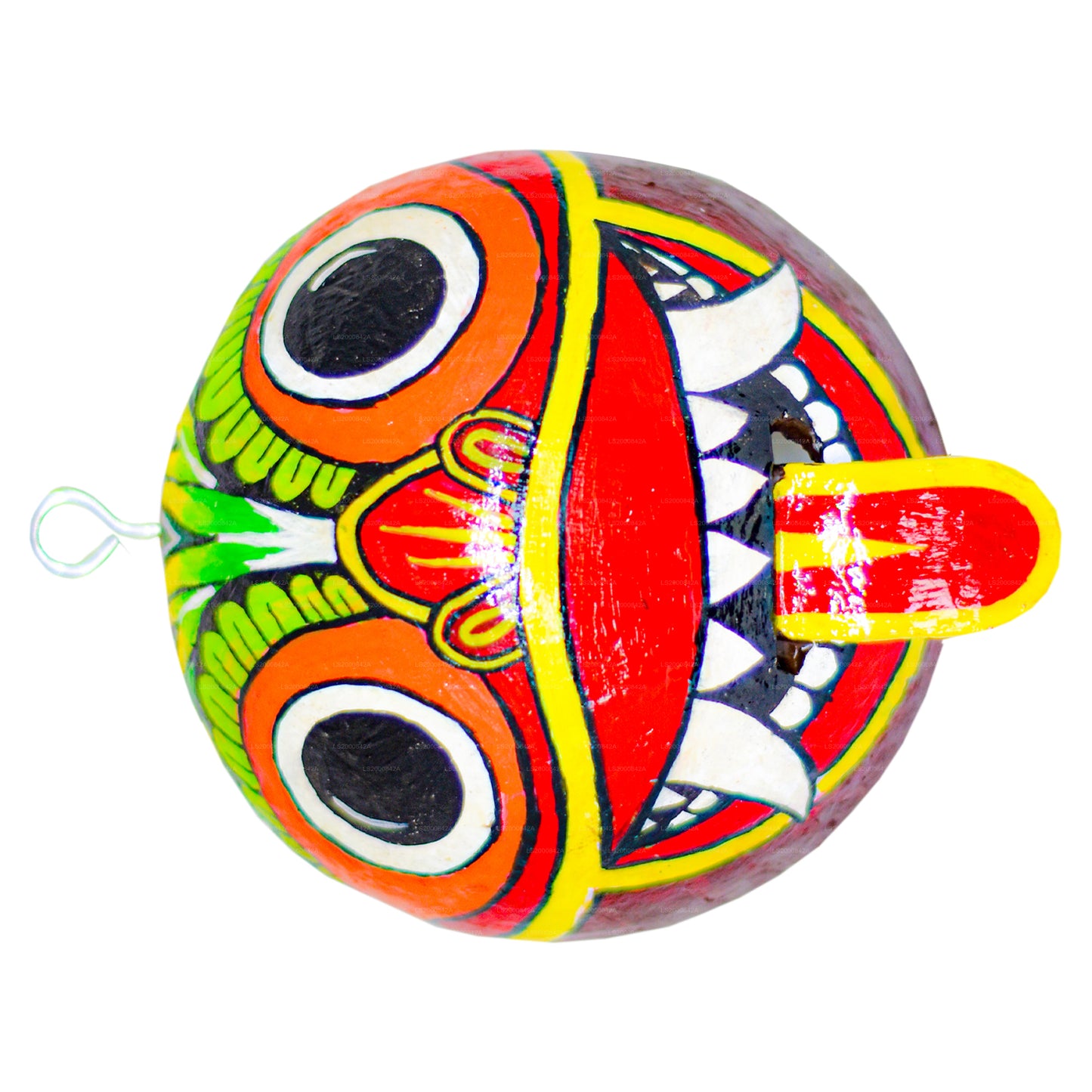 Sri Lankas traditionella Raksha-masker (Mayura, Maru, Agni, Naga) målade över kokosnötskal (paket med 4)