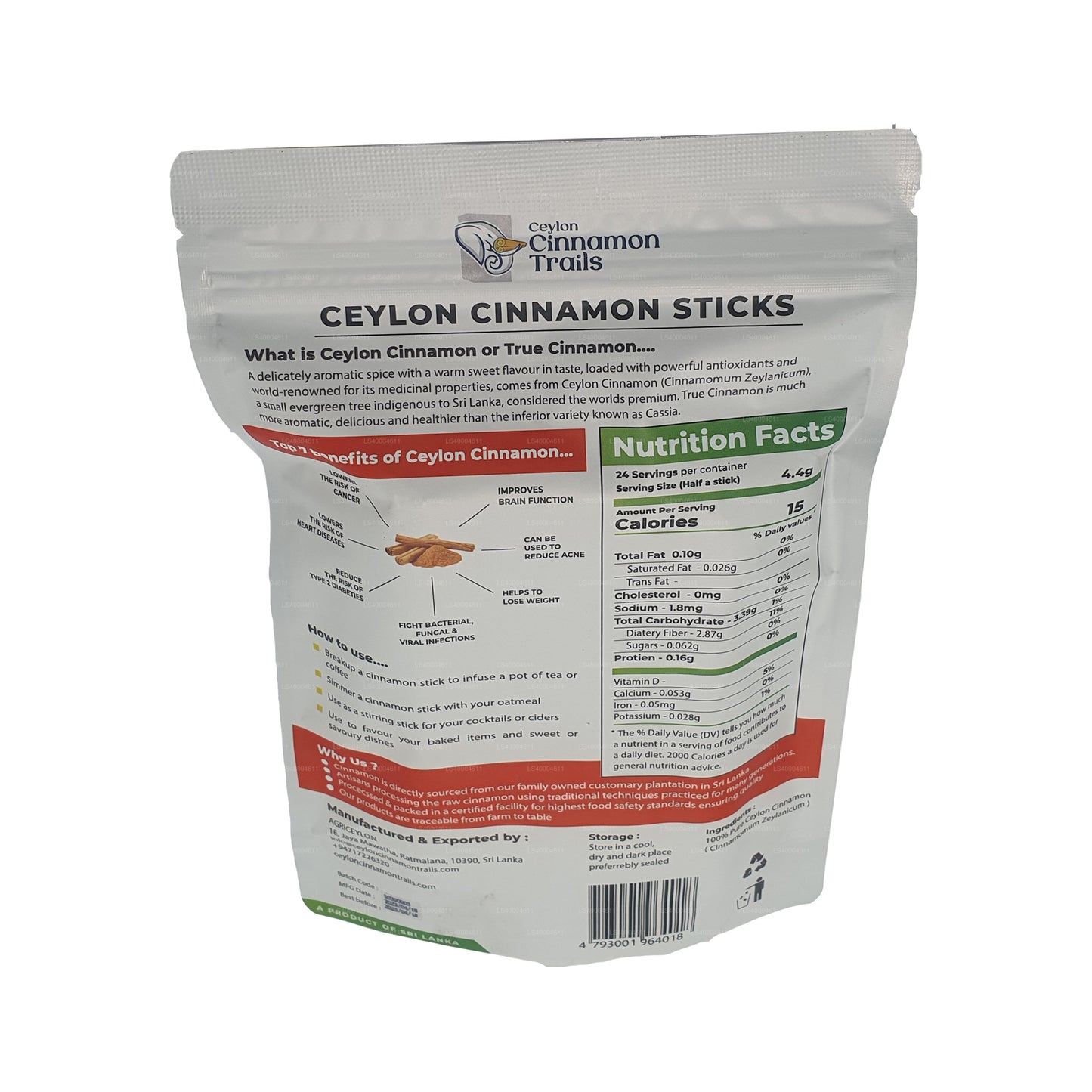 Ceylon Cinnamon Trails Kanelstänger (100g)