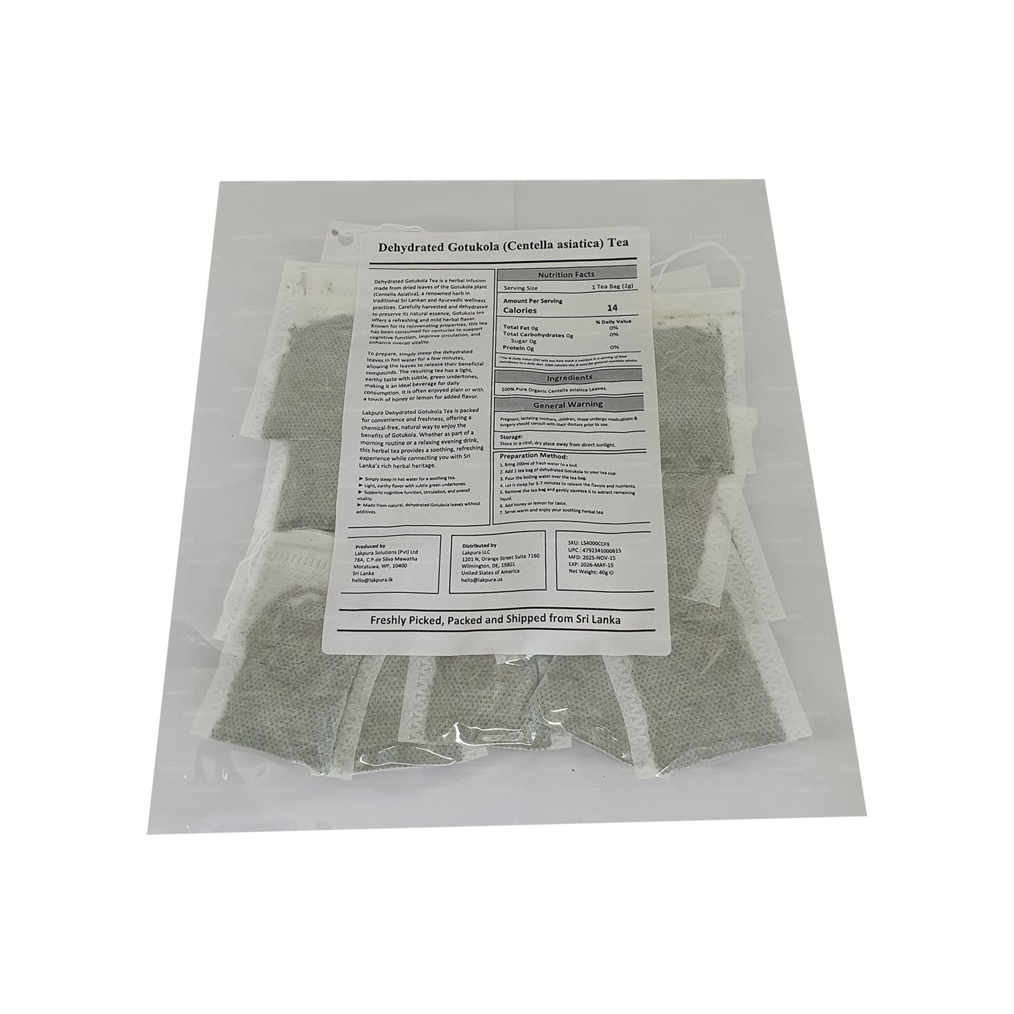 Lakpura Dehydrated Gotukola Tepåsar (40g) 20 Tepåsar