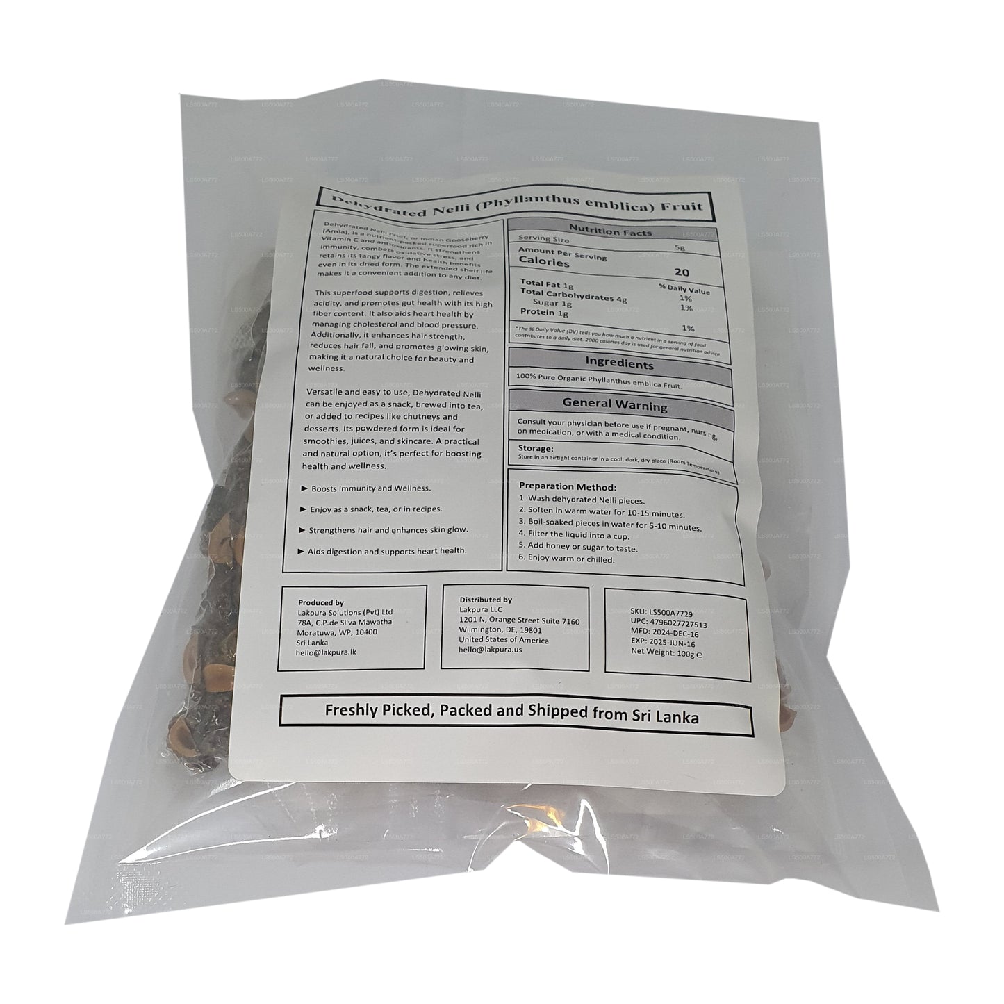 Lakpura Dehydrated Nelli (Amla/ Phyllanthus emblica) Frukt