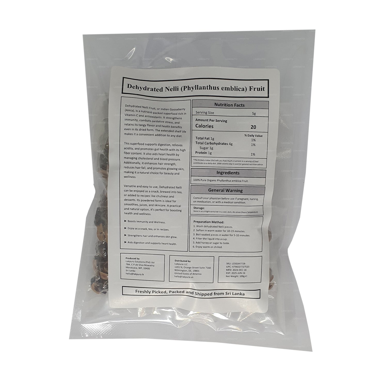 Lakpura Dehydrated Nelli (Amla/ Phyllanthus emblica) Frukt