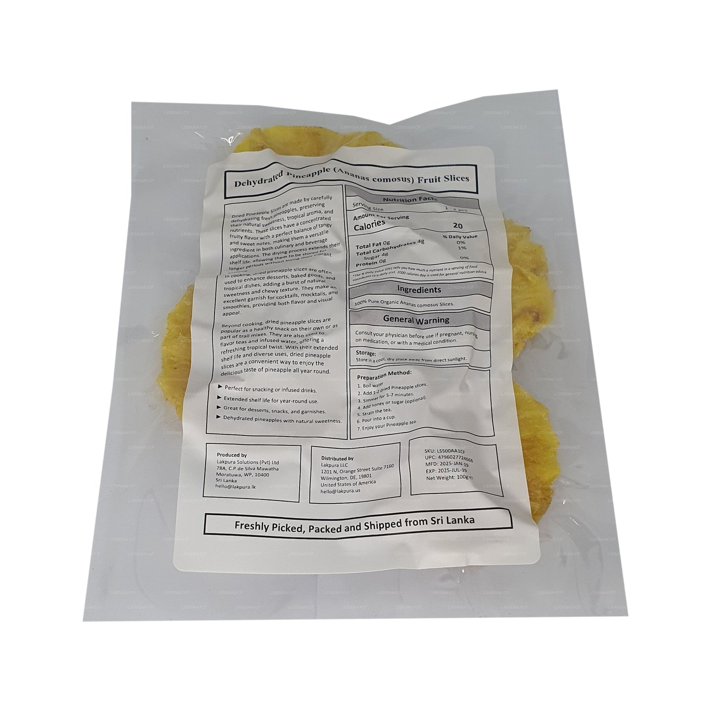 Lakpura Dehydrated Natural Ananas Fruktskivor