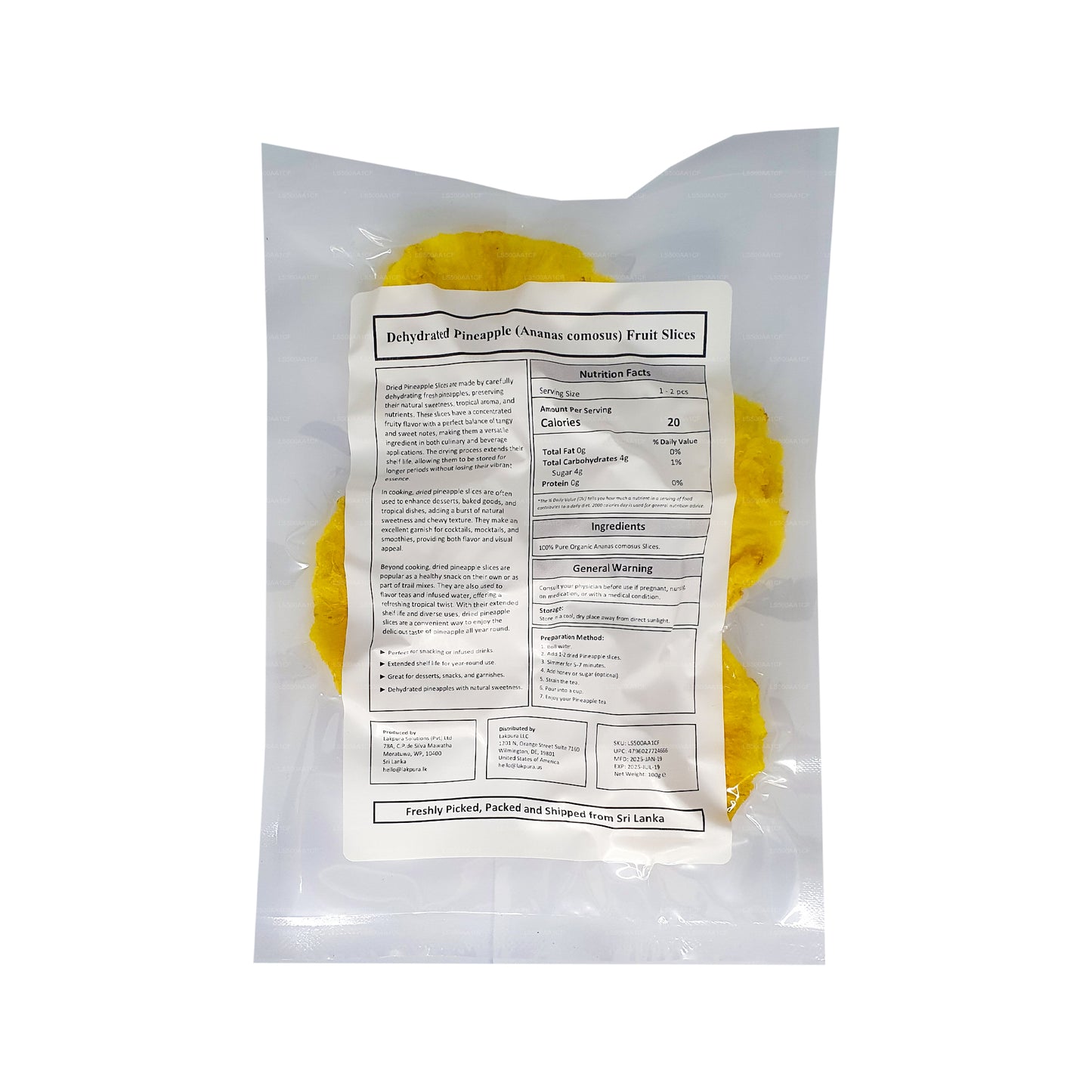 Lakpura Dehydrated Natural Ananas Fruktskivor