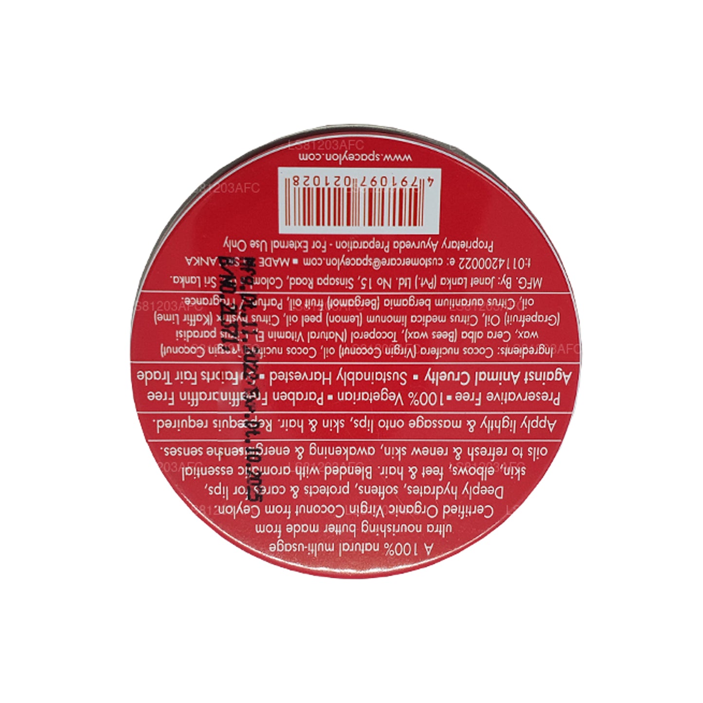 Spa Ceylon Rosa Grapefrukt Virgin Coconut Naturligt Smör (25g)