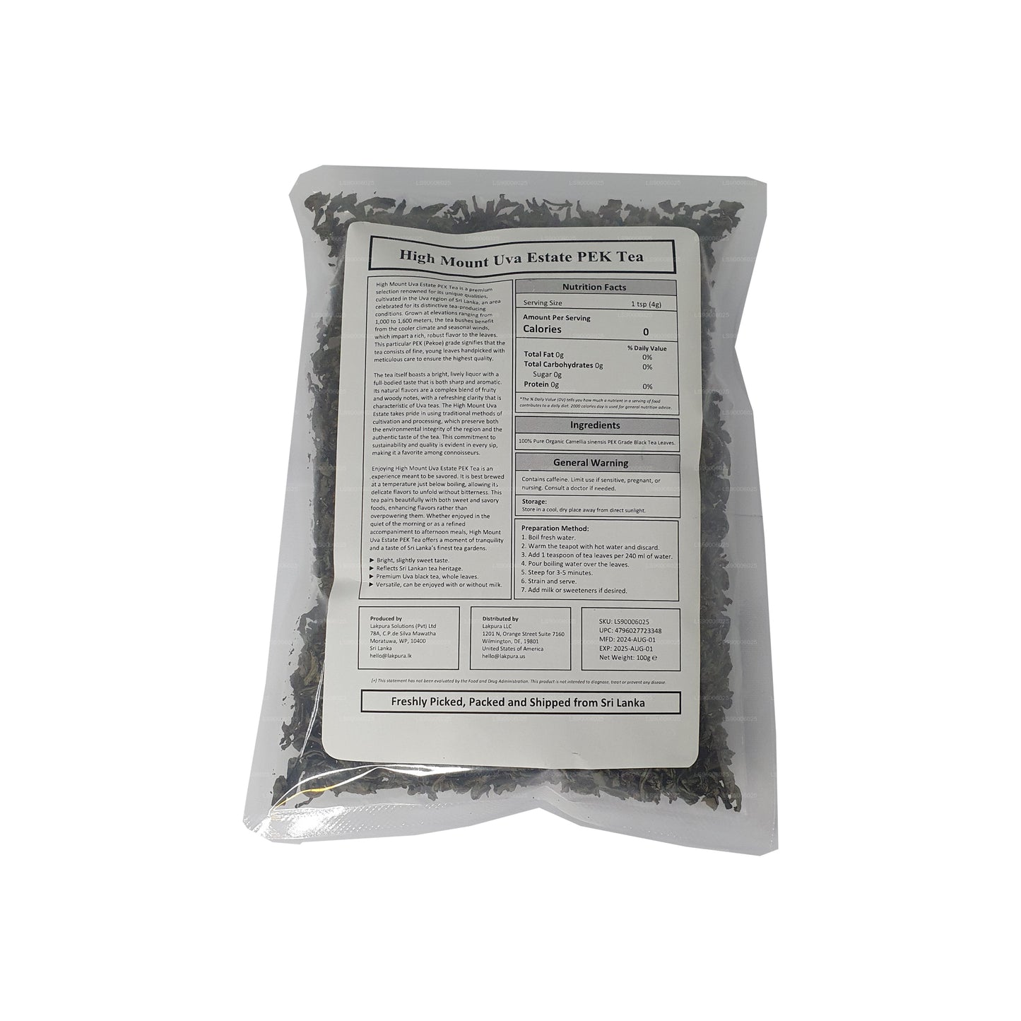 Lakpura® Uva High Mount Uva Estate PEK te (100 g)