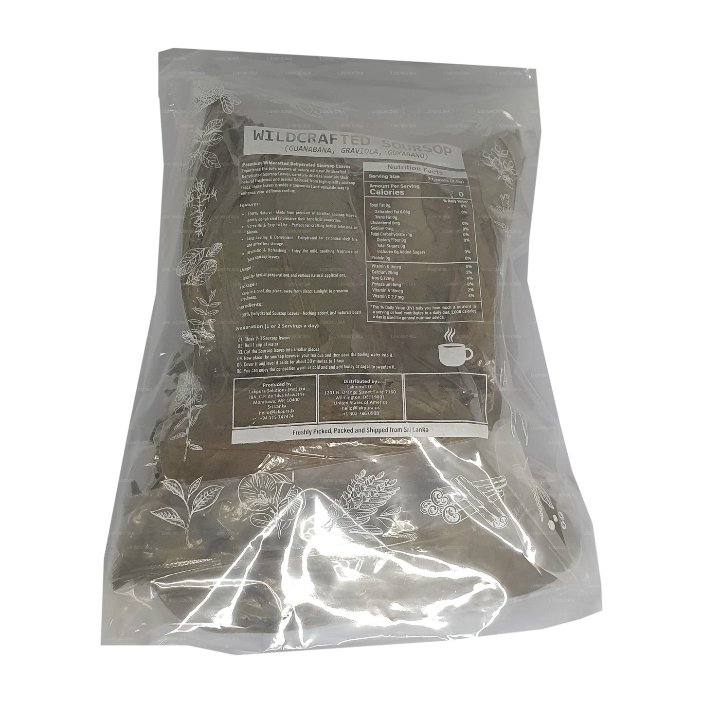 Lakpura® Wildcrafted Soursop (Guanabana, Graviola, Guyabano) Dehydrerade Blad Hela