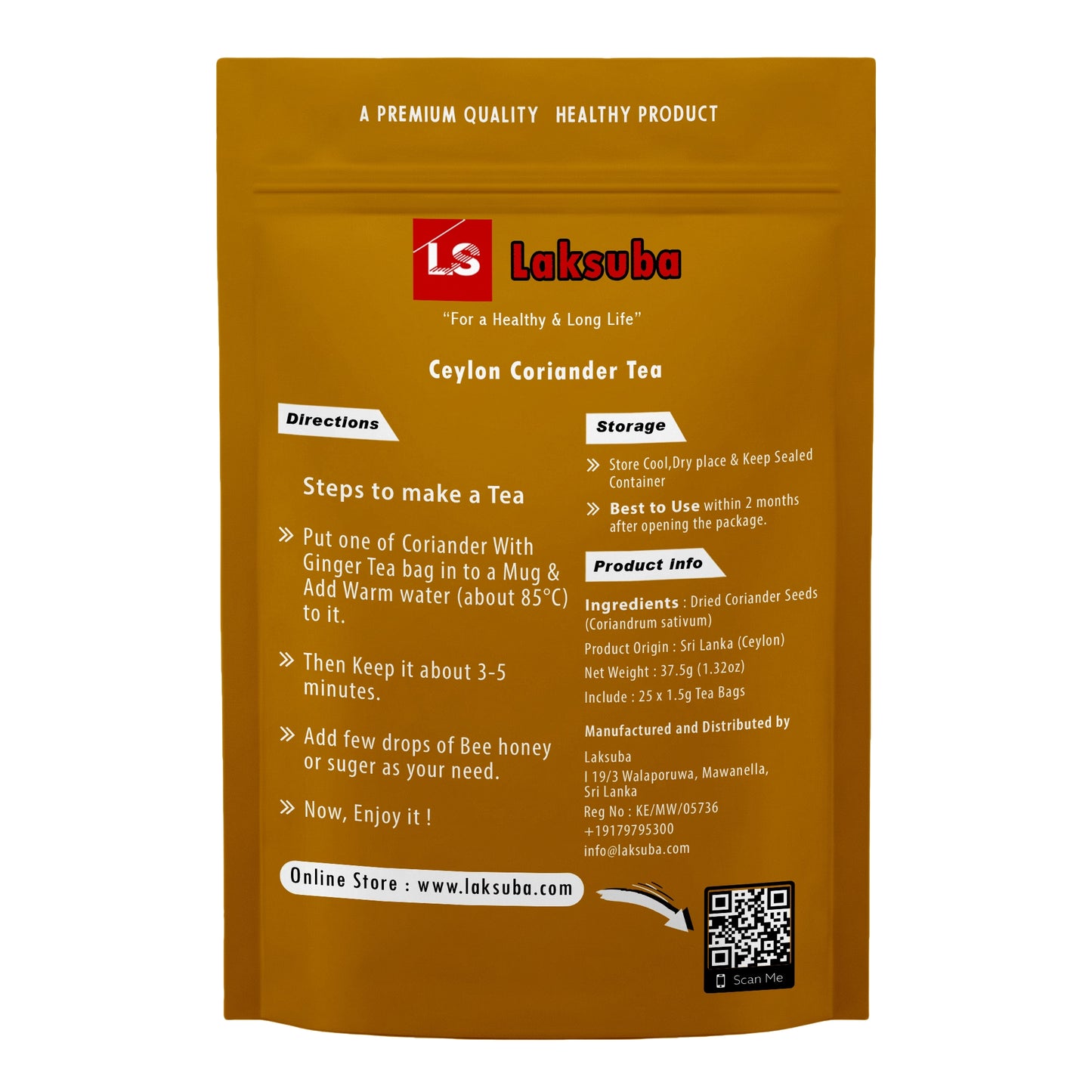 Laksuba Ceylon korianderte (37,5 g) 25 tepåsar