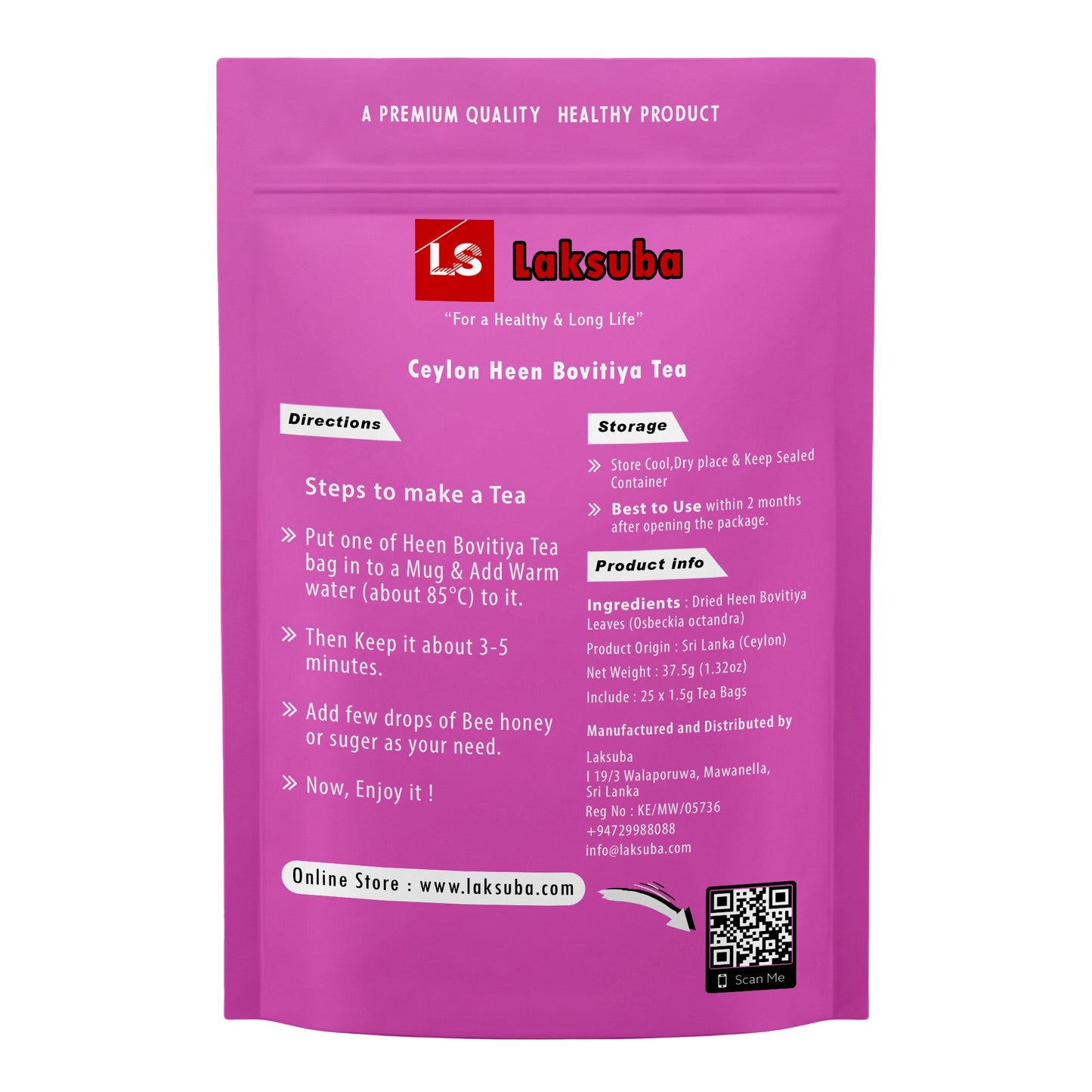 Laksuba Ceylon Heen Bovitiya te (37,5 g) 25 tepåsar