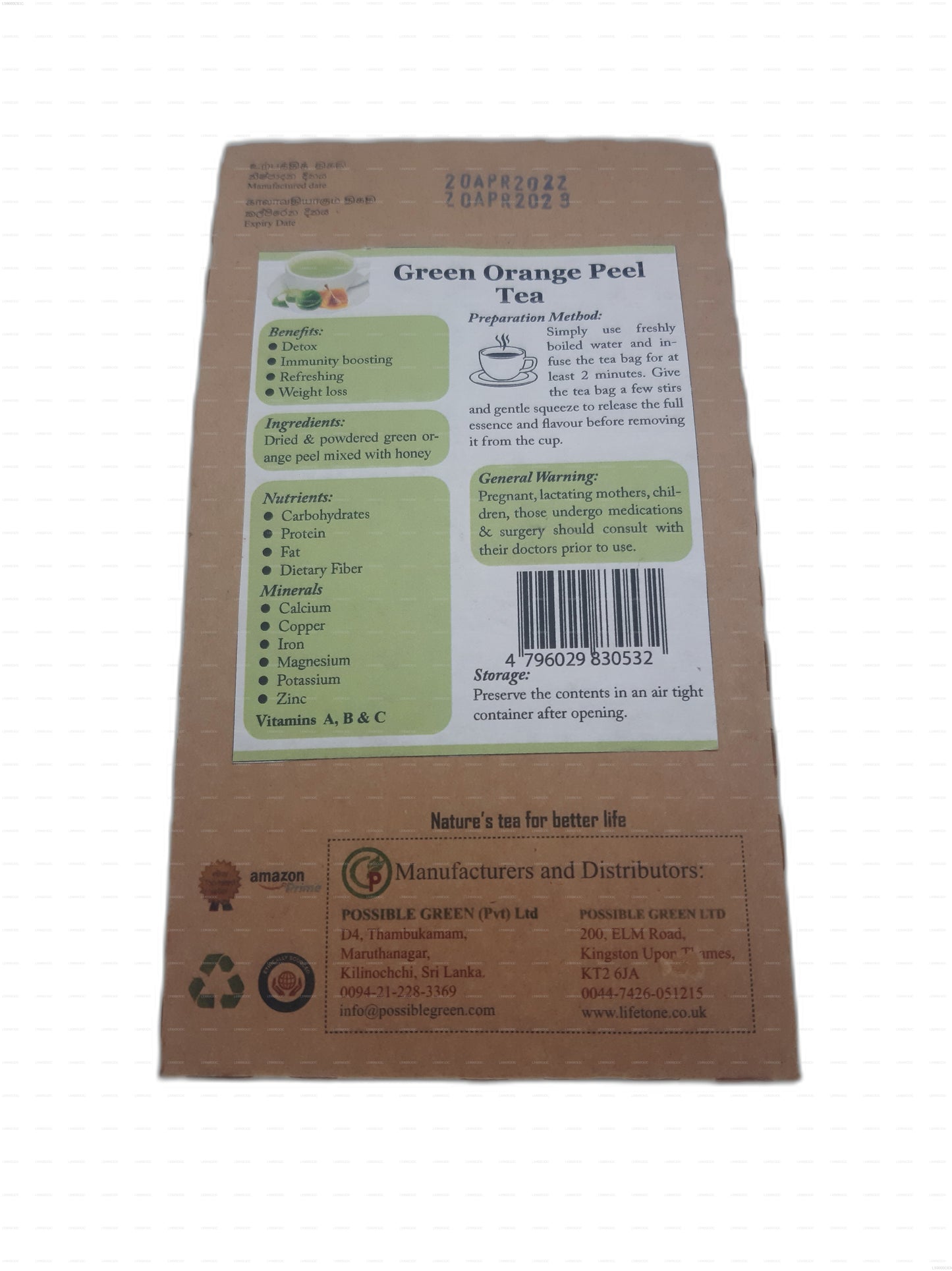 Lifetone Green Orange Peel Tea (40g) 20 Tea Bags