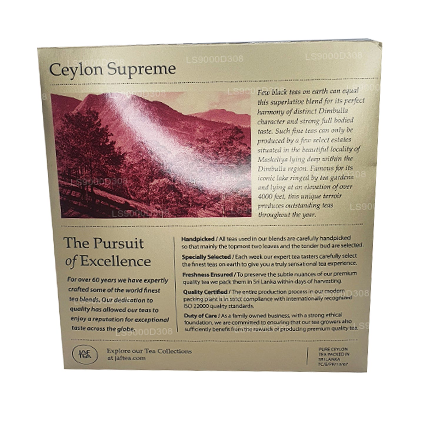 Jaf Tea Classic Gold Collection Ceylon Supreme 100 Tepåsar Sträng och Tag (200g)