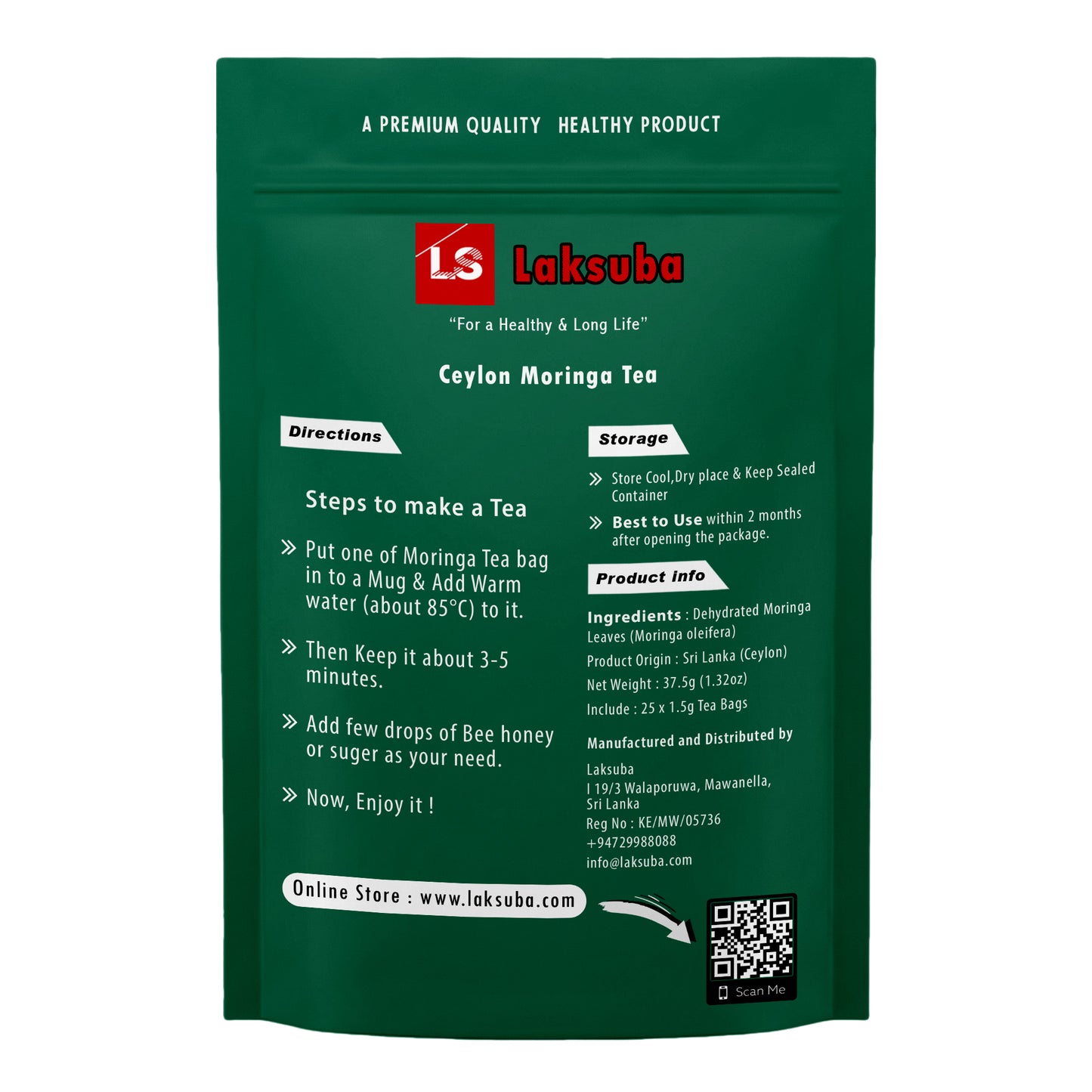 Laksuba Ceylon Moringa Te (37,5 g) 25 tepåsar