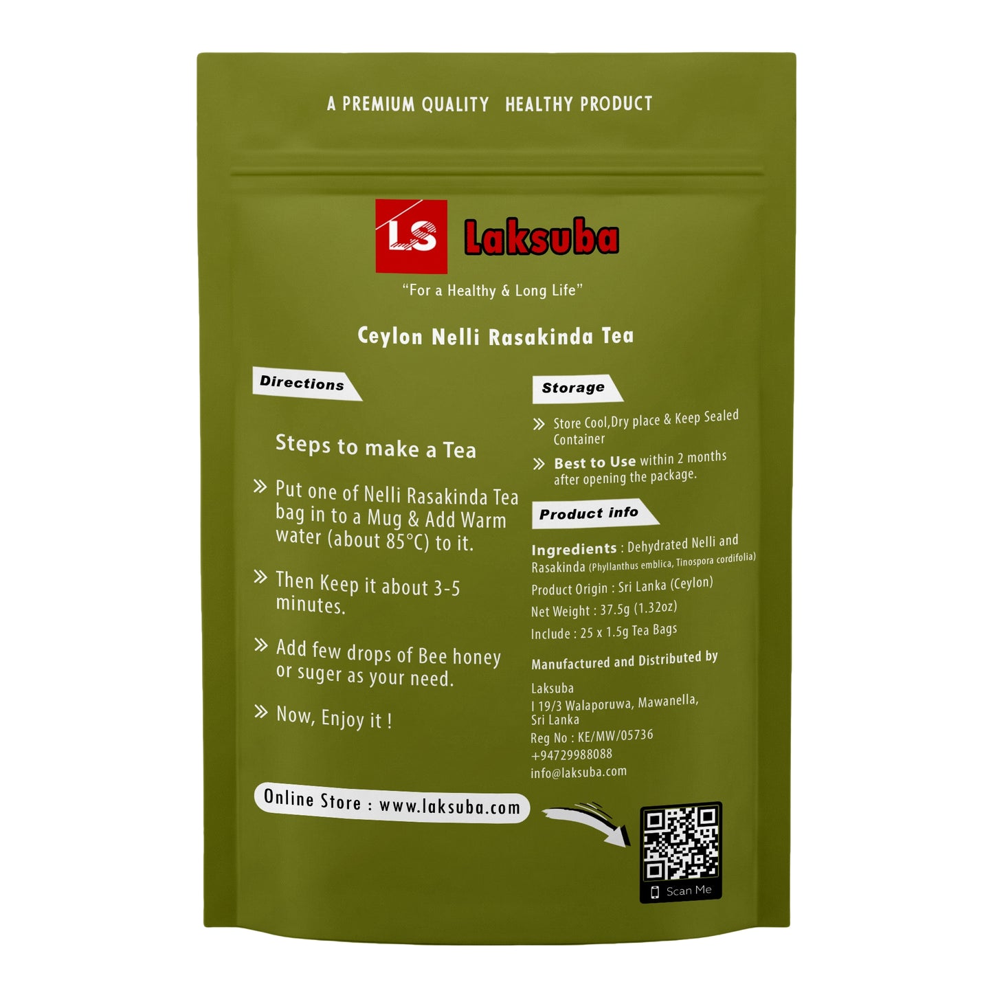 Laksuba Ceylon Nelli Rasakinda te (37,5 g) 25 tepåsar