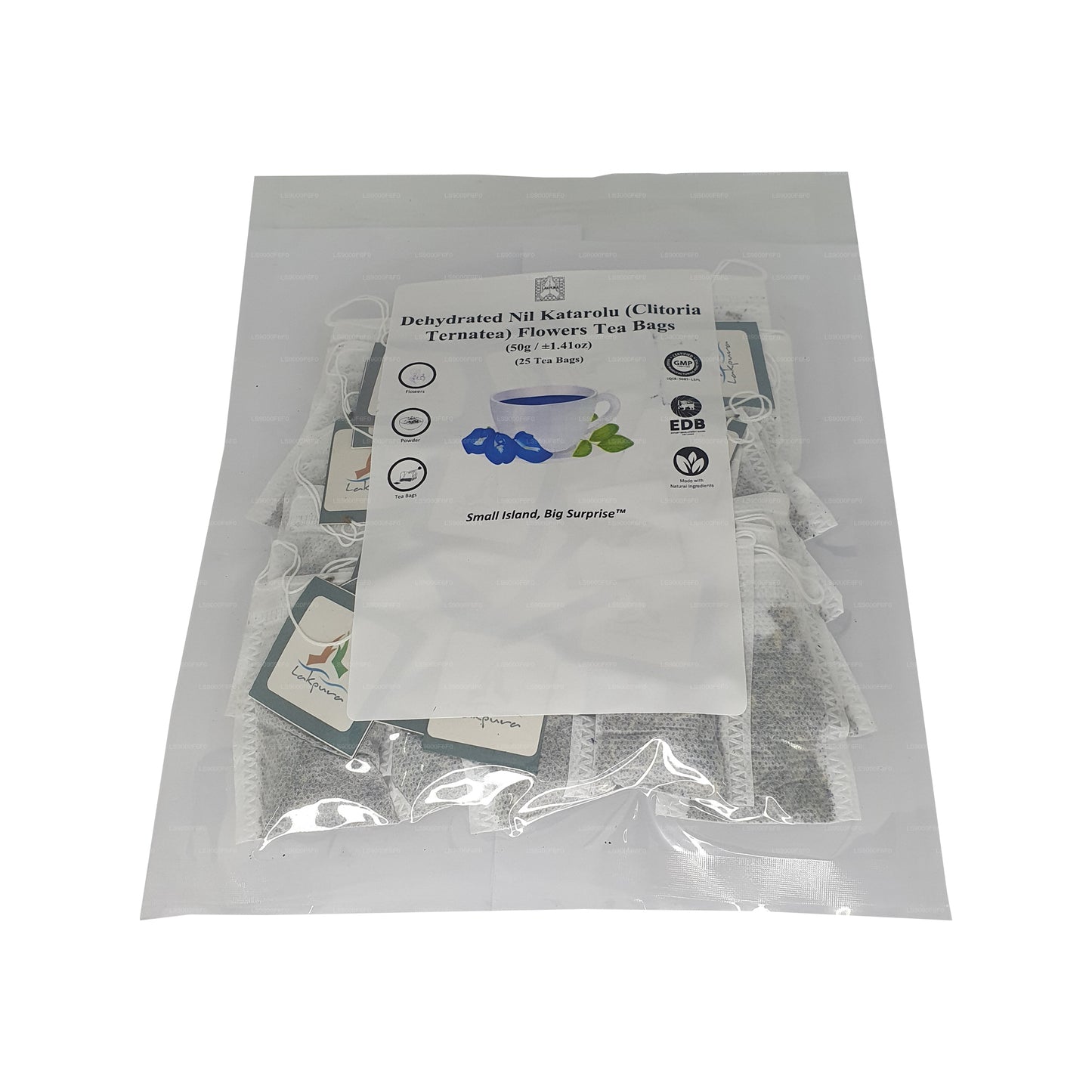 Lakpura® Dehydrerade Fjärilsärtstepåsar (Nil Katarolu; Clitoria Ternatea) Blomtepåsar (25 tepåsar)