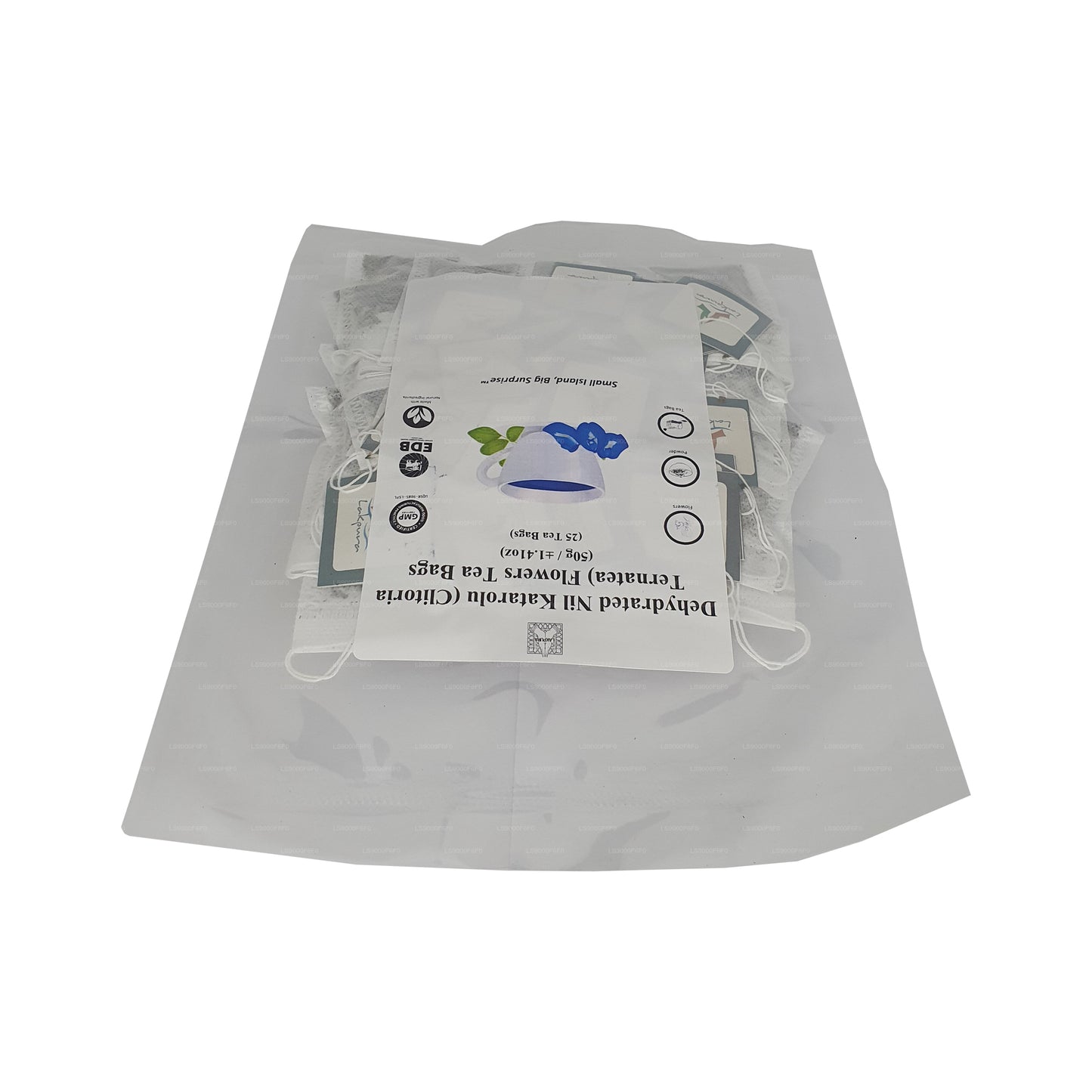 Lakpura® Dehydrerade Fjärilsärtstepåsar (Nil Katarolu; Clitoria Ternatea) Blomtepåsar (25 tepåsar)