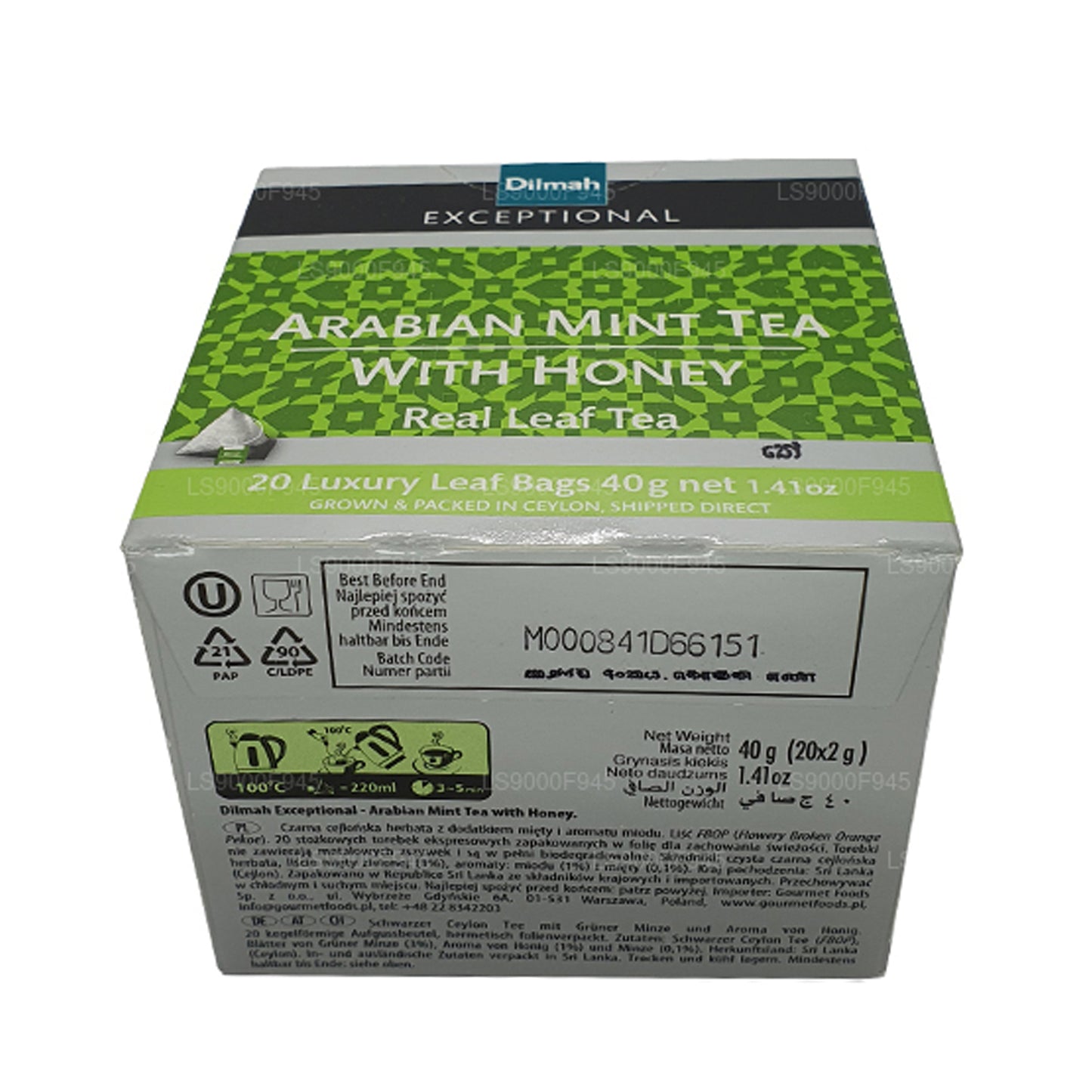 Dilmah exceptionellt blad med arabisk mynta och honung (20 tepåsar)