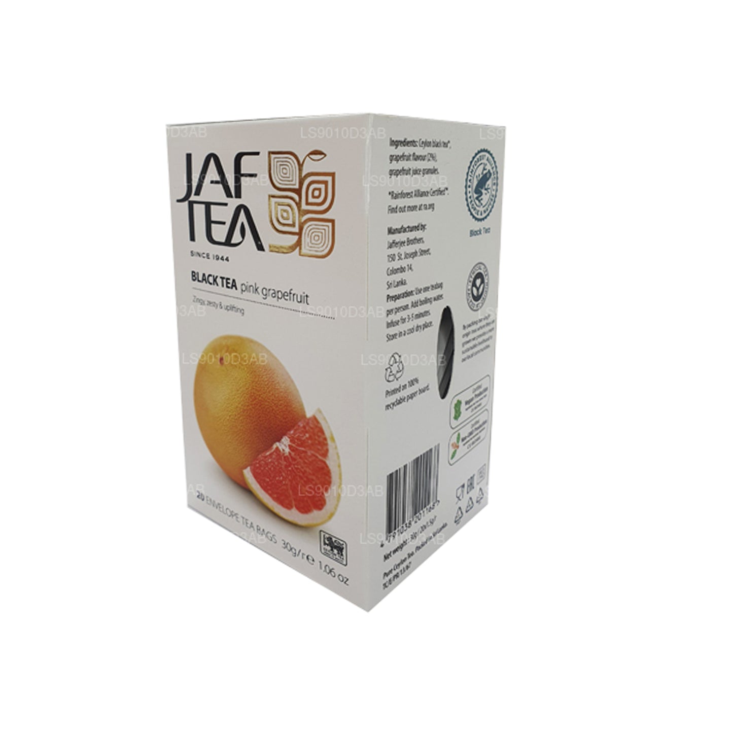 Jaf Tea Pure Fruits Kollektion Svart Te Rosa Grapefruktfolie Kuvert Tepåsar (30g)