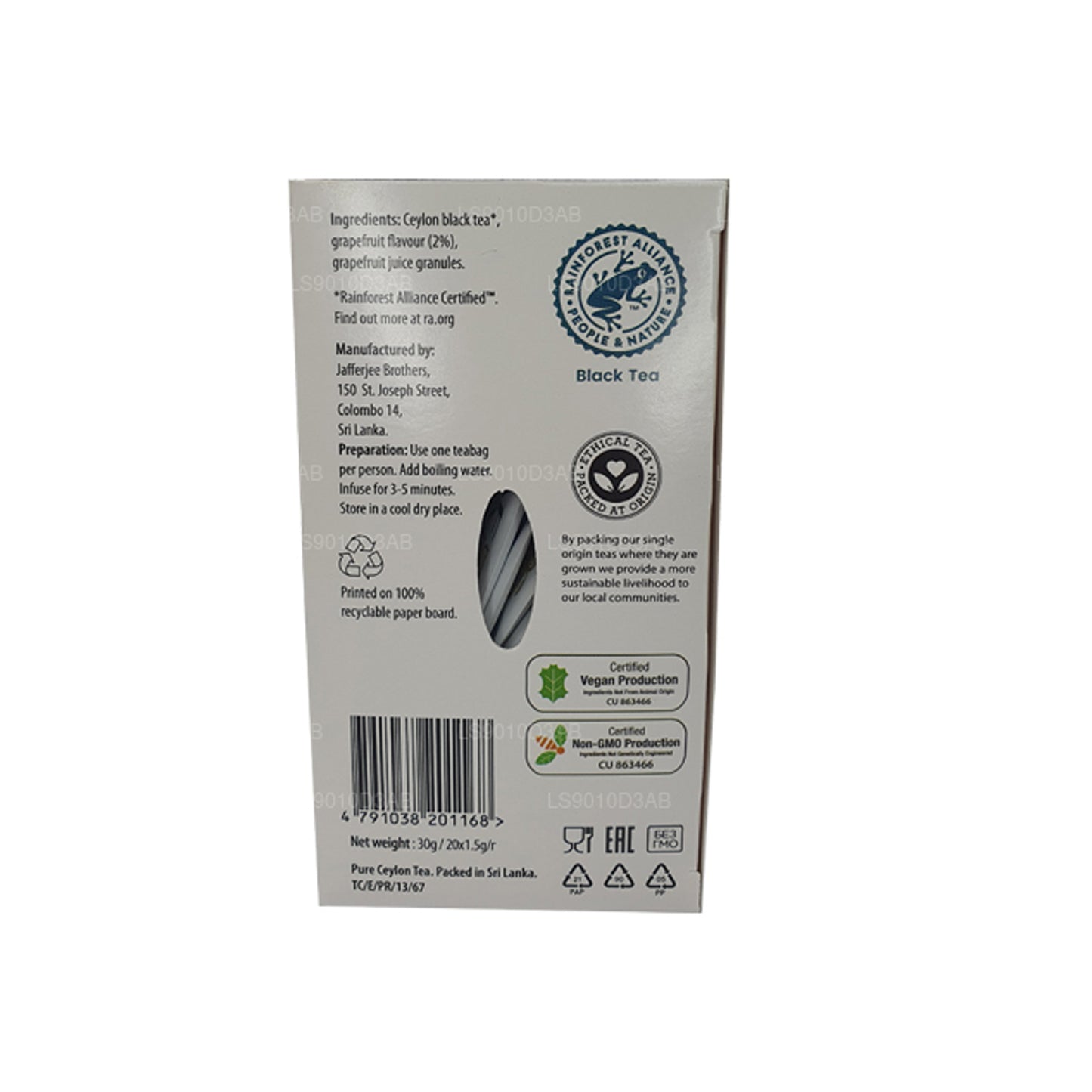 Jaf Tea Pure Fruits Kollektion Svart Te Rosa Grapefruktfolie Kuvert Tepåsar (30g)