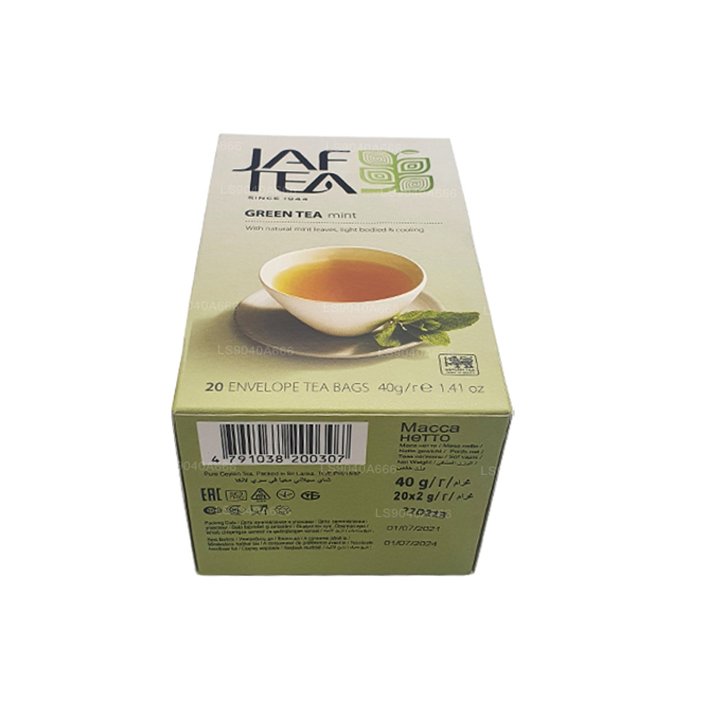 Jaf Tea Pure Green Kollektion Grönt te Mintfolie Kuvert Tepåsar (40g)