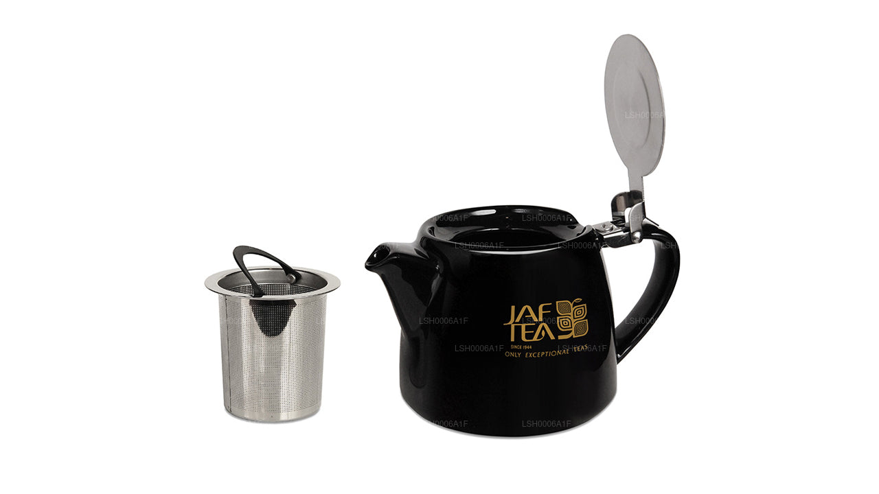 Jaf Tea High Gloss Black Stubbe Type Porslin Tekanna Med Infuser i Rostfritt Stål