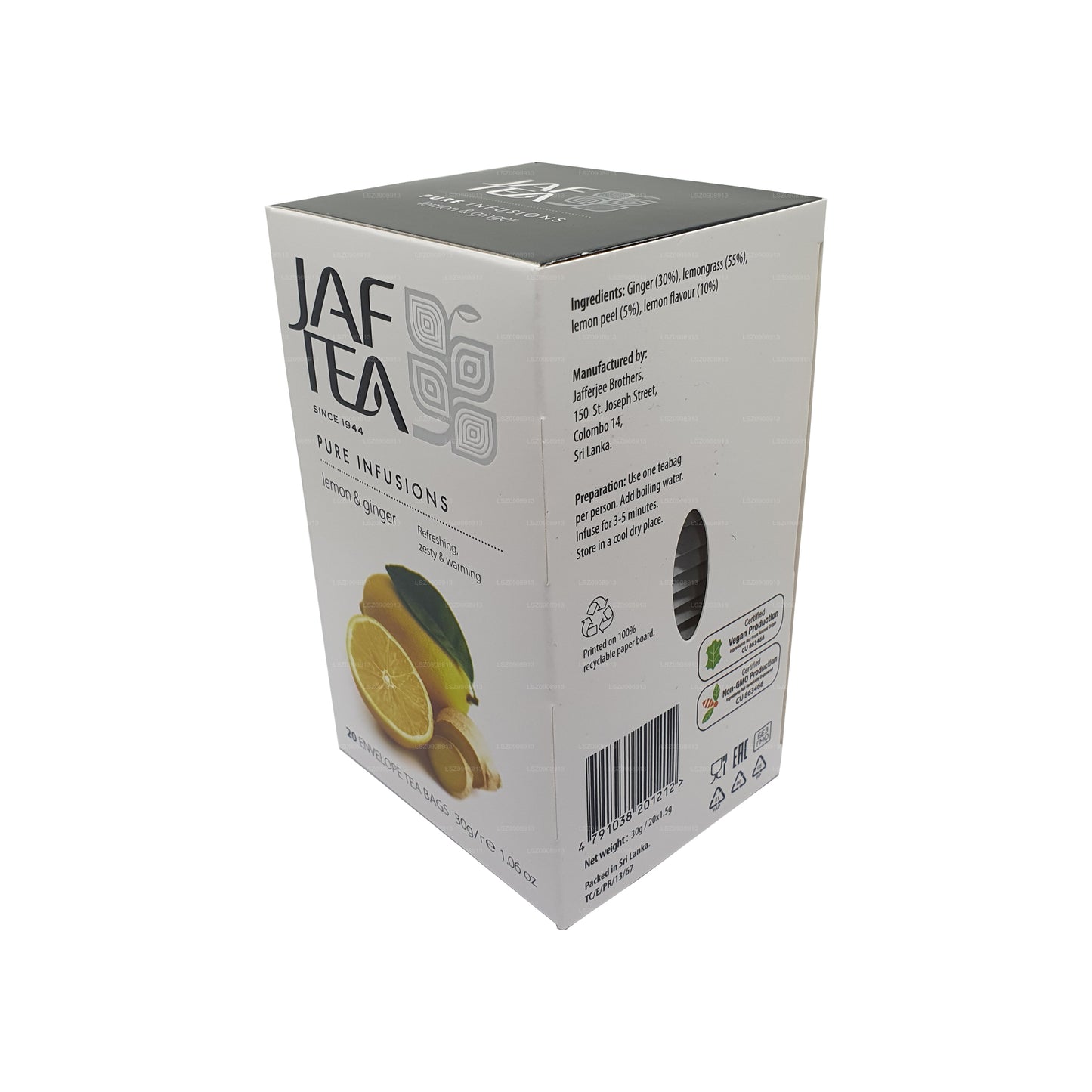 Jaf Tea Pure Infusions Lemon & Ginger  Foil Envelop Tea Bags (30g) 20 Tea Bags