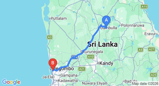 Driving route map: Boralesgamuwa to Colombo Airport (CMB) (150 km, approx 3 h 20 min private transfer)