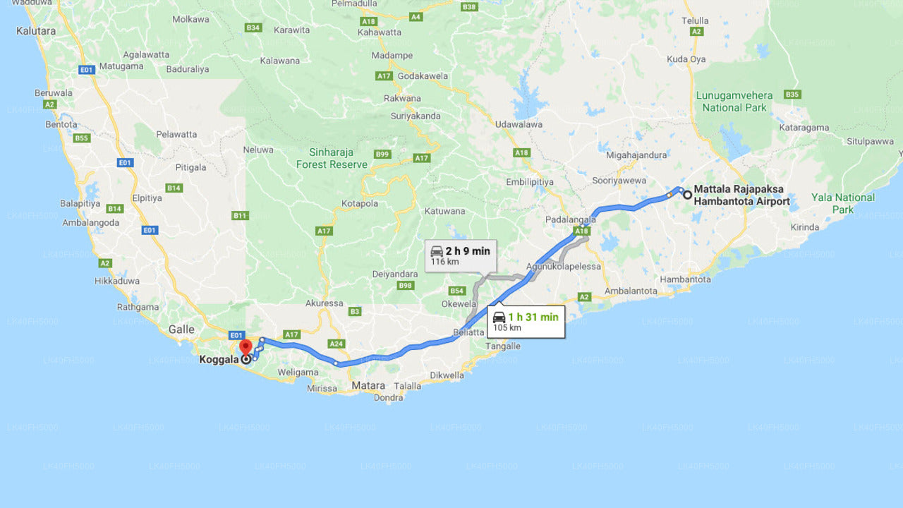 Koggala City till Mattala flygplats (HRI) Privat transfer