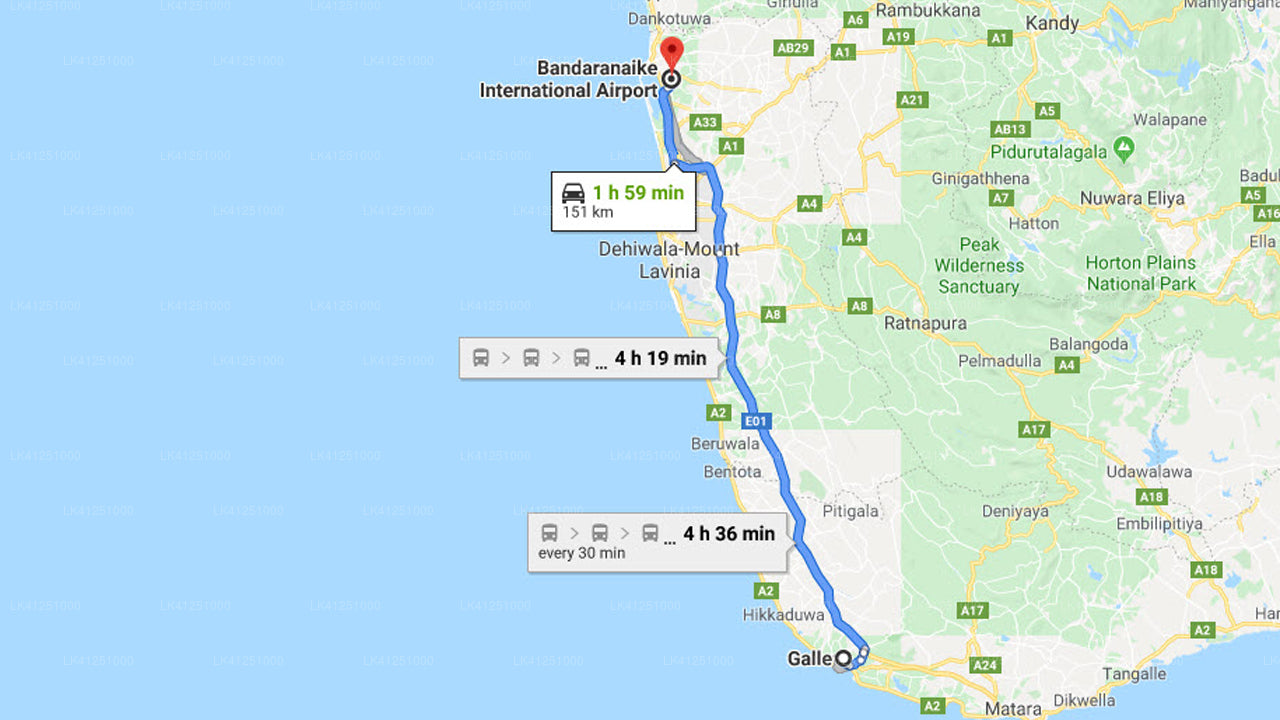 Privat transfer från Galle City till Colombo flygplats (CMB)