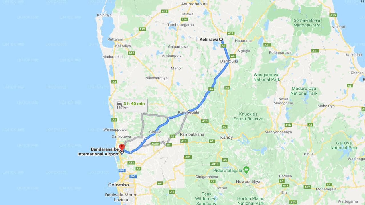 Kakirawa City to Colombo (CMB) Airport  Private Transfer