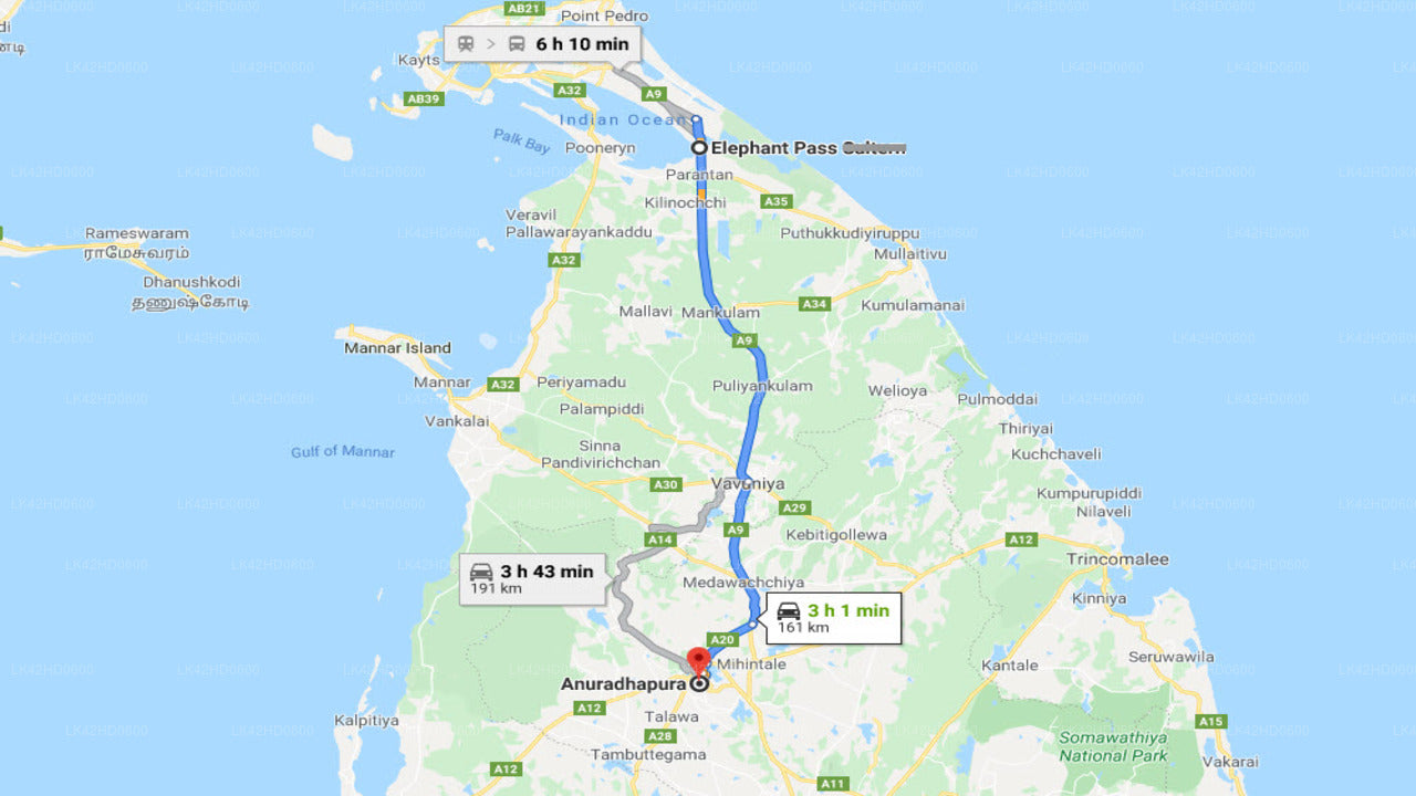 Elephant Pass City till Anuradhapura City Privat transfer